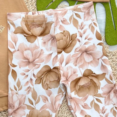Conj. Blusa Manga Longa Lamp for the Paths e Calça Legging Floral - Caramelo